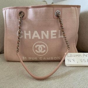 CHANEL Deauville Pink Cloth Tote